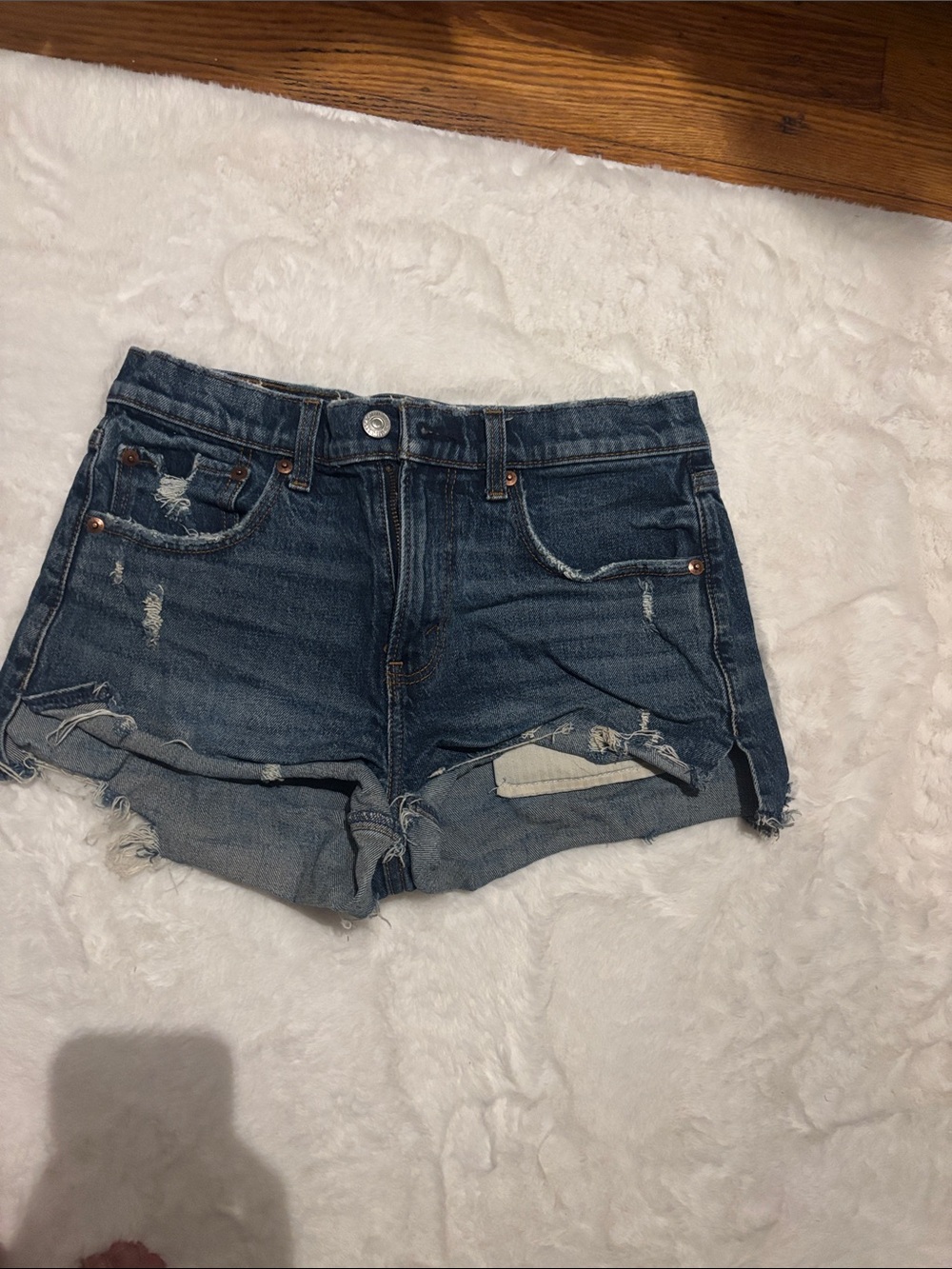 Abercrombie & Fitch Dark Blue Distressed Denim Shorts